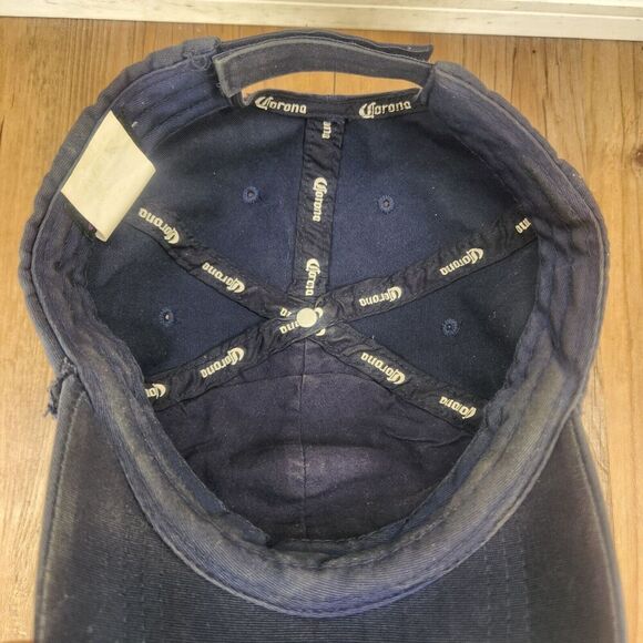 VTG Corona Crown Strapback Hat Cap Blue Canvas Beer Beach Cerveza Distressed Sun - Picture 9 of 10